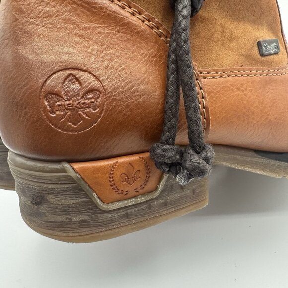 Rieker Women's Fee Sherpa Lined Faux Leather Boots Size EU 39 US 8 Brown Zip - Picture 9 of 9